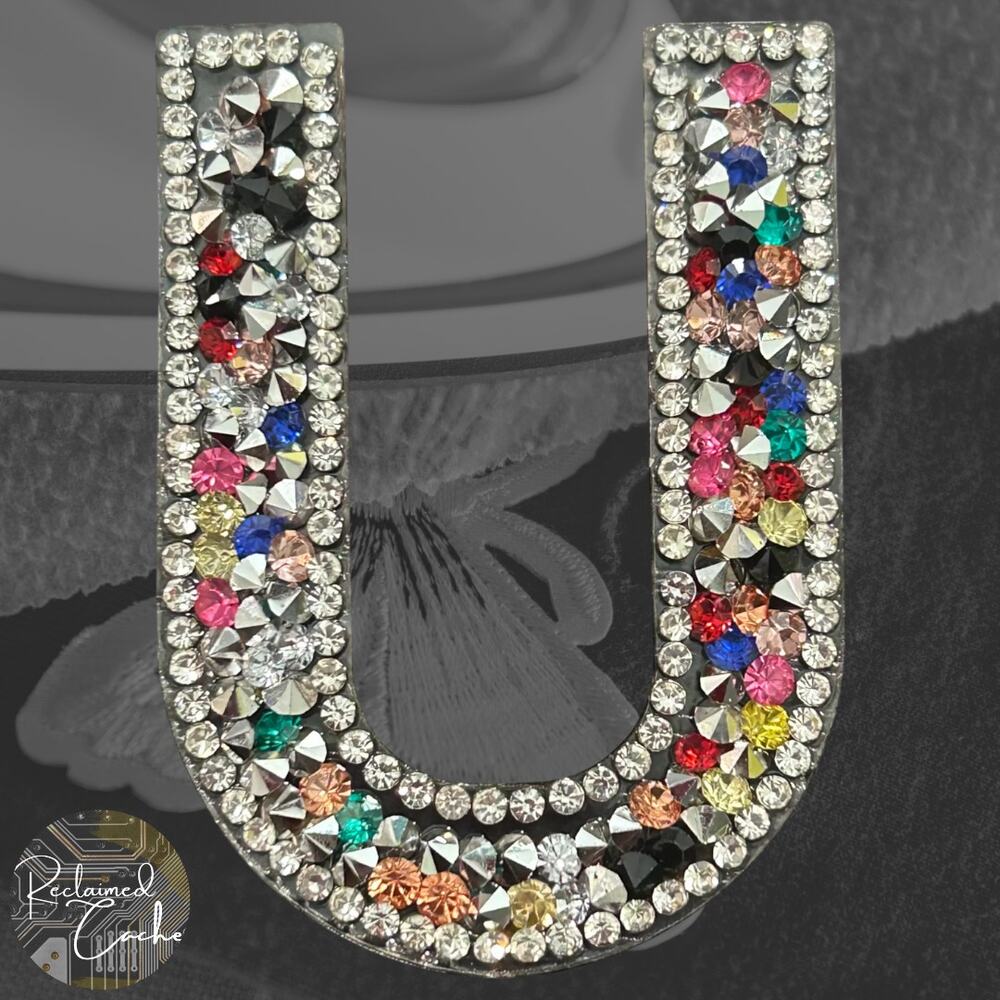 Letter U Multicolor Rhinestone Iron On Patch